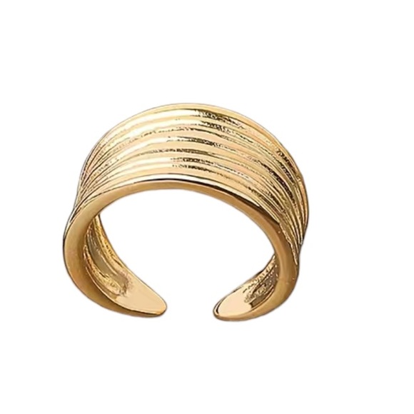 Gold Wide Face Open Back Cuff Ring - Picture 5 of 11